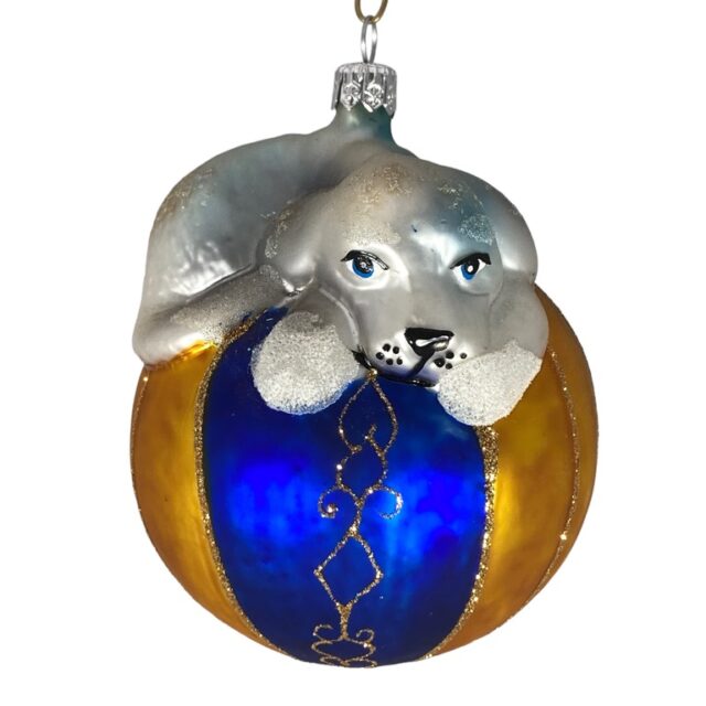 Santa Claus, kerstman, vintage christmas, retired ornaments, Christopher Radko ornaments, kerst, christmas, glass ornaments, christmas nostalgie, dog, hond, sleeping dog, slapende hond, having a rest, animal, dier, man's best friend