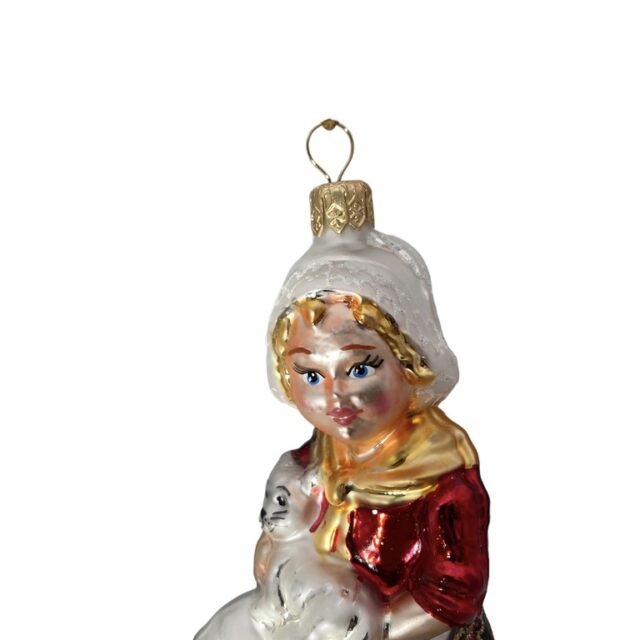, christmas, kerst, kerst decoratie, kerstbal, kerstinsptiratie, kerstboom , christmastree, farmer girl, kitten, boerenmeisje, folkgirl, poesje, lace bonnet, christmasnostalgia, kerstnostalgie, glassornament, glazen kerstdecoratie, Christel Dauwe collection
