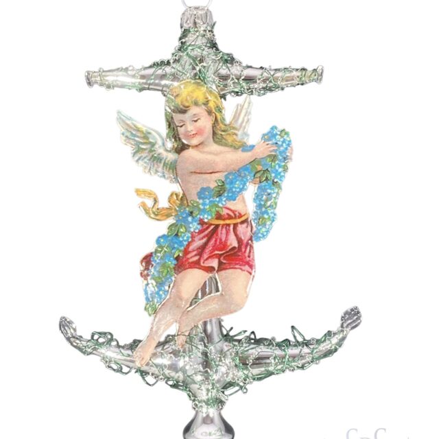 Victorian glass ornament with tinsel details, high quality handmade, european work, piece unuqie, Very beautiful as a solitare on the window. In combination with antique ornaments