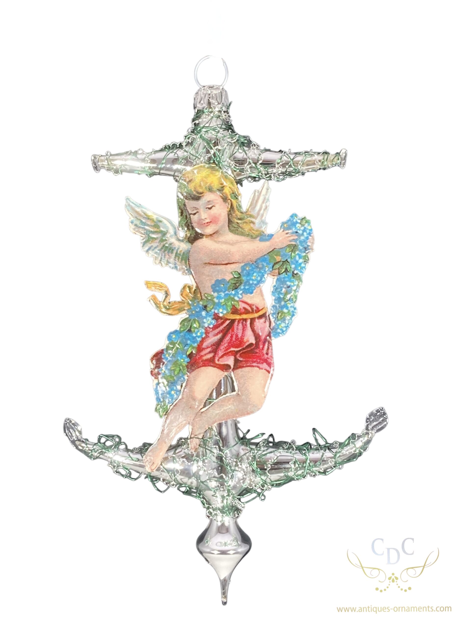 Victorian glass ornament with tinsel details, high quality handmade, european work, piece unuqie, Very beautiful as a solitare on the window. In combination with antique ornaments