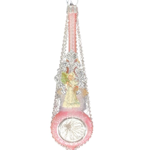 Victorian glass ornament with tinsel details, high qualtiy hnadmade, european work, piece unuqie, Very beautriful as a solitare on the window. In combination with antique ornaments