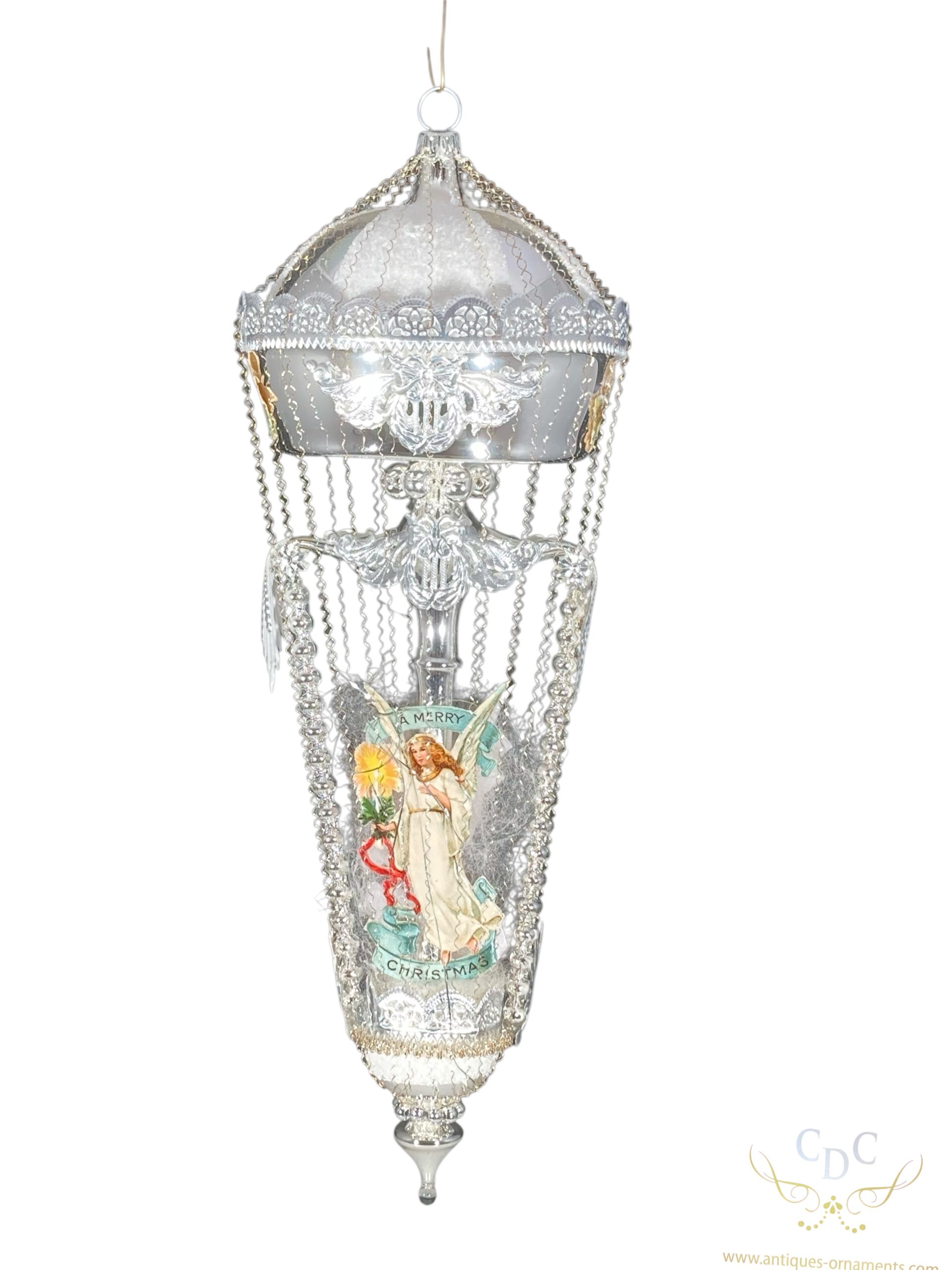 Victorian glass ornament with tinsel details, high qualtiy hnadmade, european work, piece unuqie, one of a kind. Very beautriful as a solitare on the window.