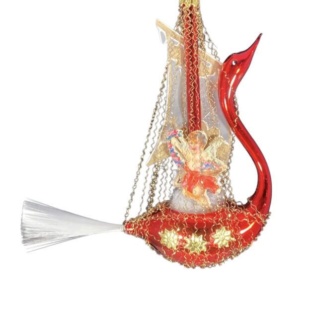 Victorian glass ornament with tinsel details, high quality handmade, european work, piece unuqie, Very beautriful as a solitare on the window. In combination with antique ornaments