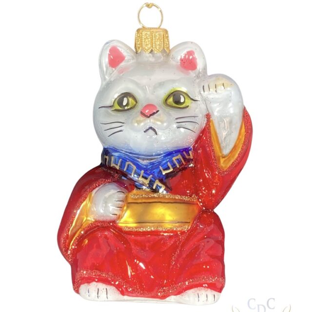 Greeting cat, groetende kat, animal, dier, japan, maneki Neko, christmas, kerst, christmasdecoration, kerstdecoratie, glassornament, kerstboomn, christmastree
