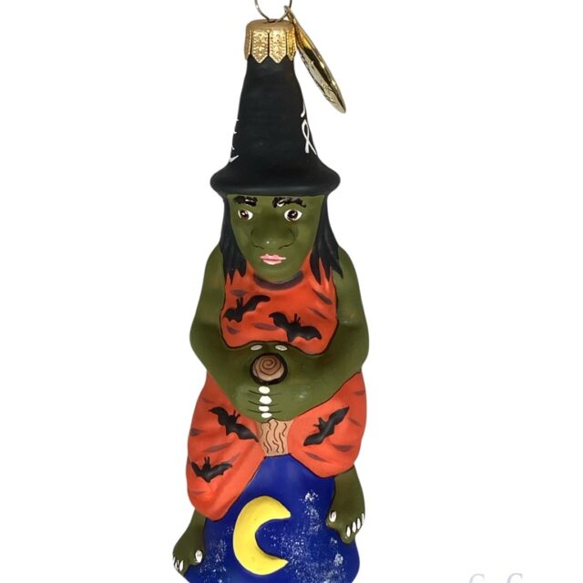 halloween , witch on a broom, heks op bezem, glassornament