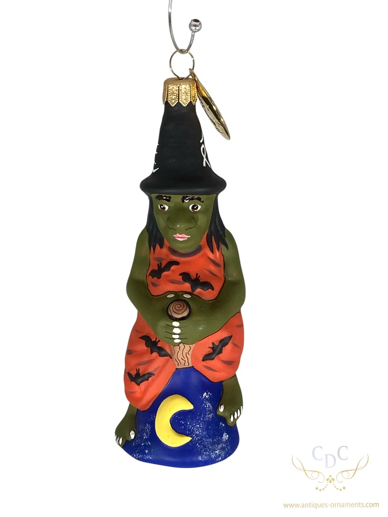 halloween , witch on a broom, heks op bezem, glassornament