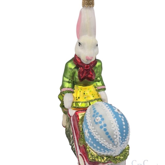 easterbunny with wheelbarrow she did here very beste to produce th nicest easter decoration of all just for you !!! this glass ornament is made by the beste craftsman in the field
