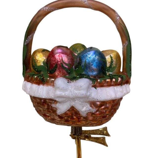 Easter egg basket, glass ornament.