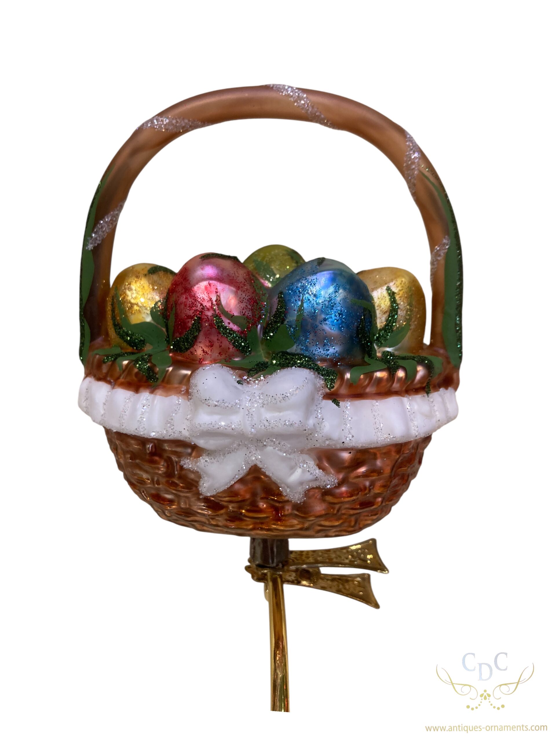 Easter egg basket, glass ornament.