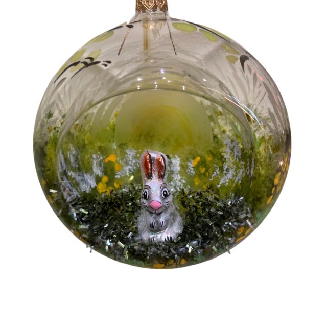 easterbunny in a diorama, th complete the easteratmosphere in your home decoration of all just for you !!! this glass ornament is made by the best craftsman in the field
