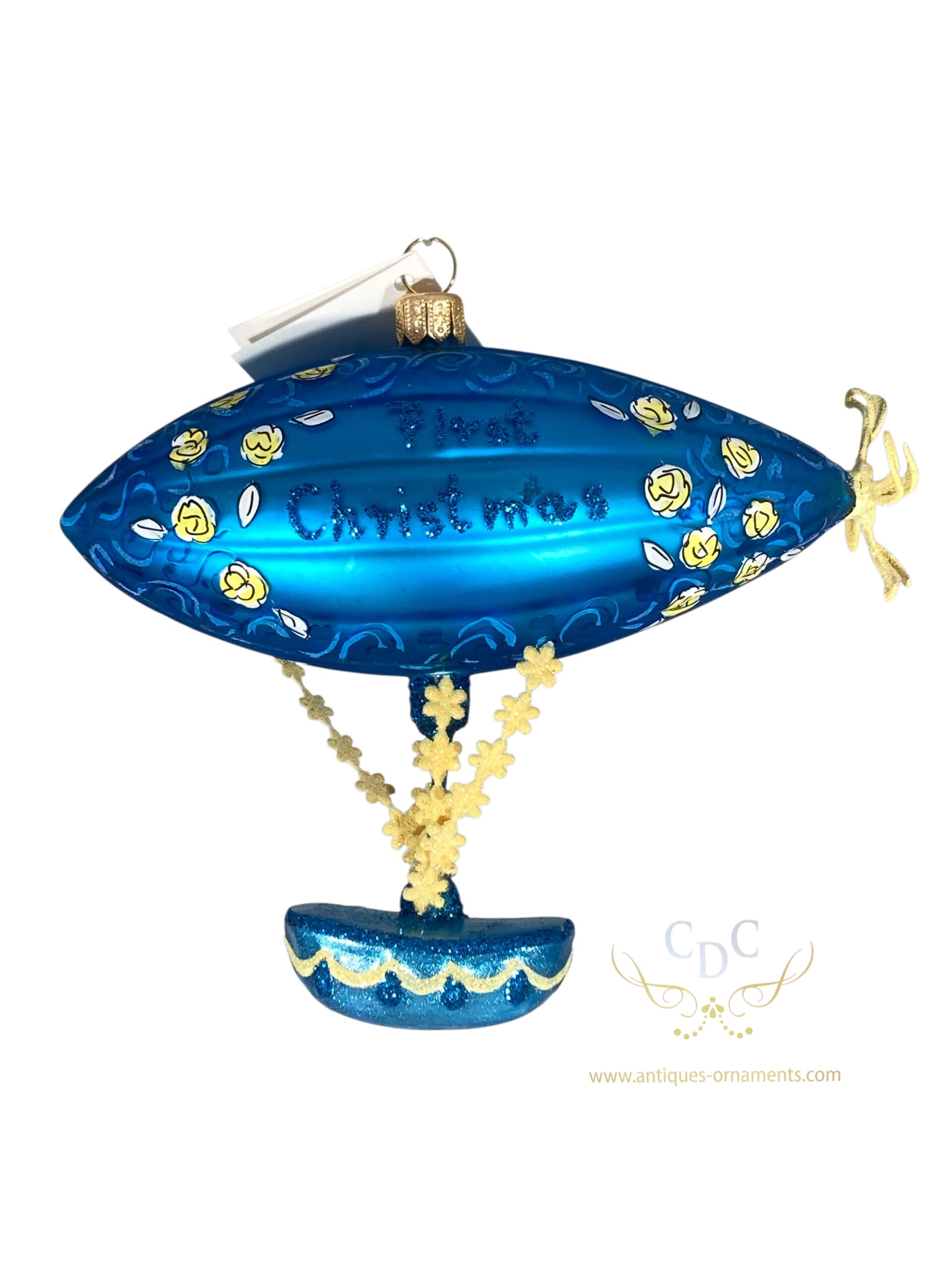 Blue zeppelin, baby's first christmas ornament to remember, to cherish and to love, a keepsake for your christmastree to you. can leater pass on to the child for his personal tree